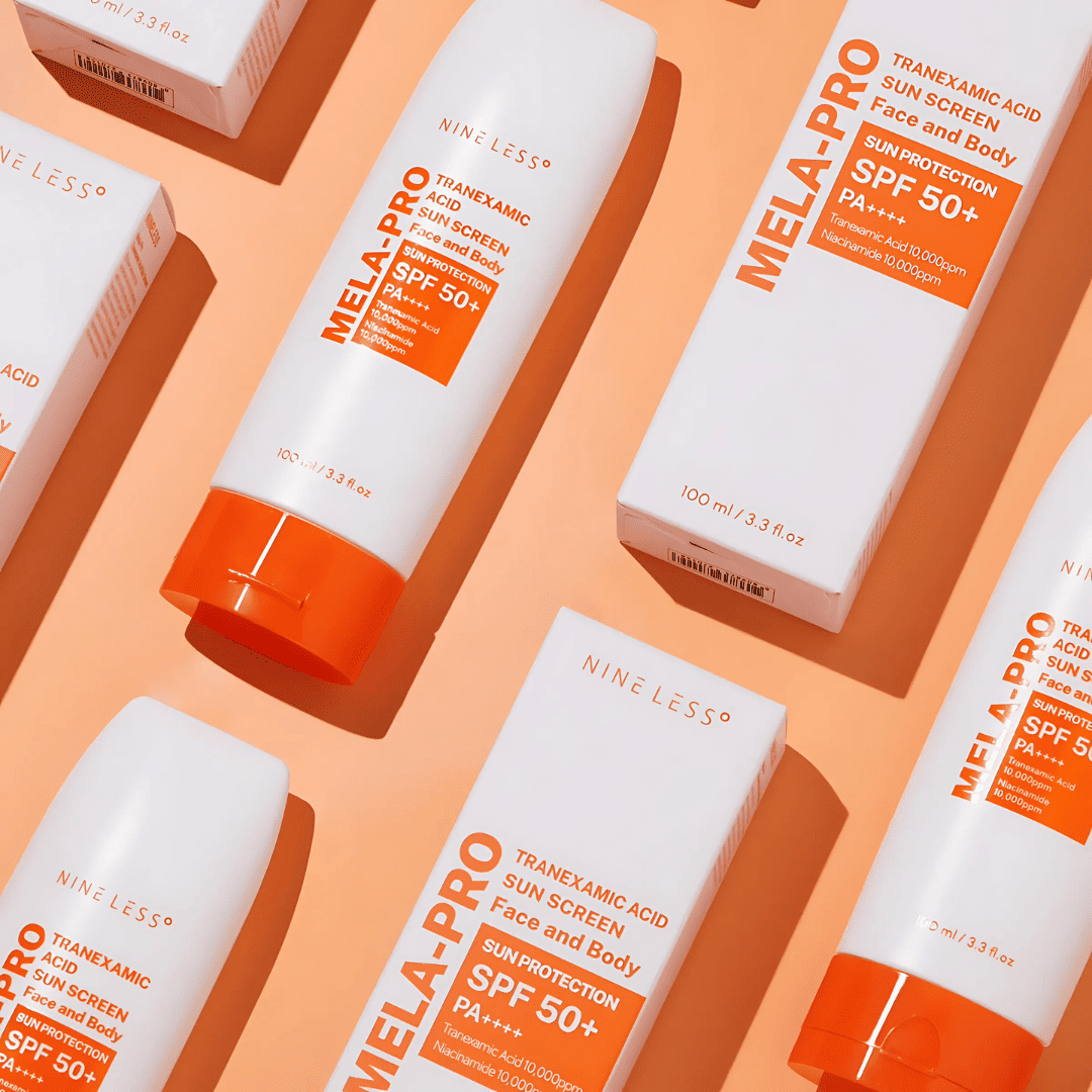 Mela-Pro Tranexamic Acid Sunscreen de Nineless que protege del sol y mejora visiblemente la luminosidad.