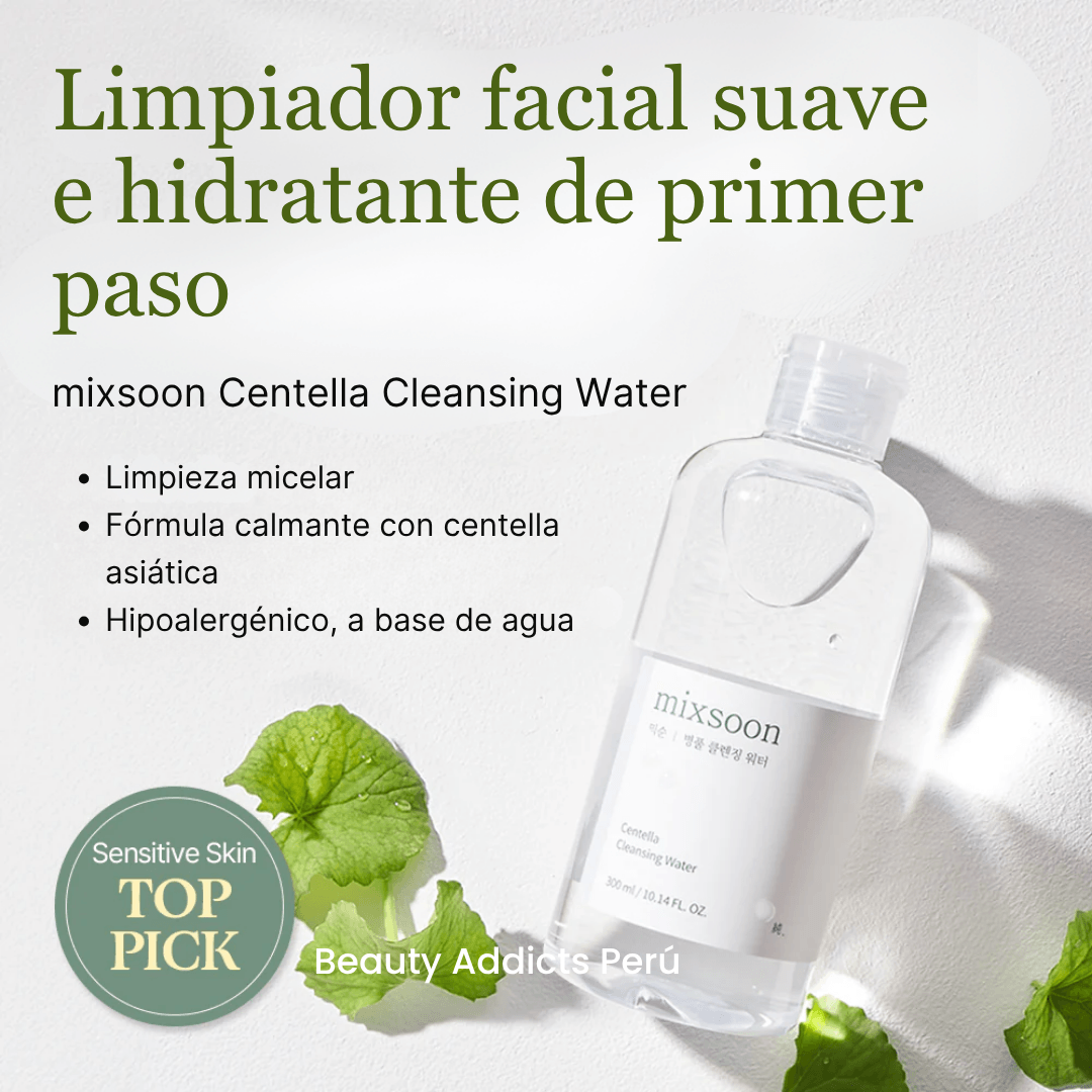 Agua limpiadora facial con efecto refrescante y calmante para uso diario.