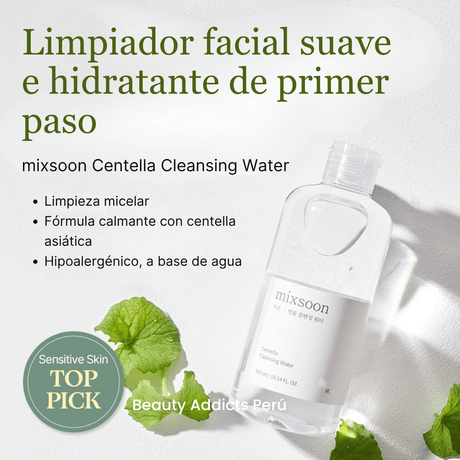 Agua limpiadora facial con efecto refrescante y calmante para uso diario.