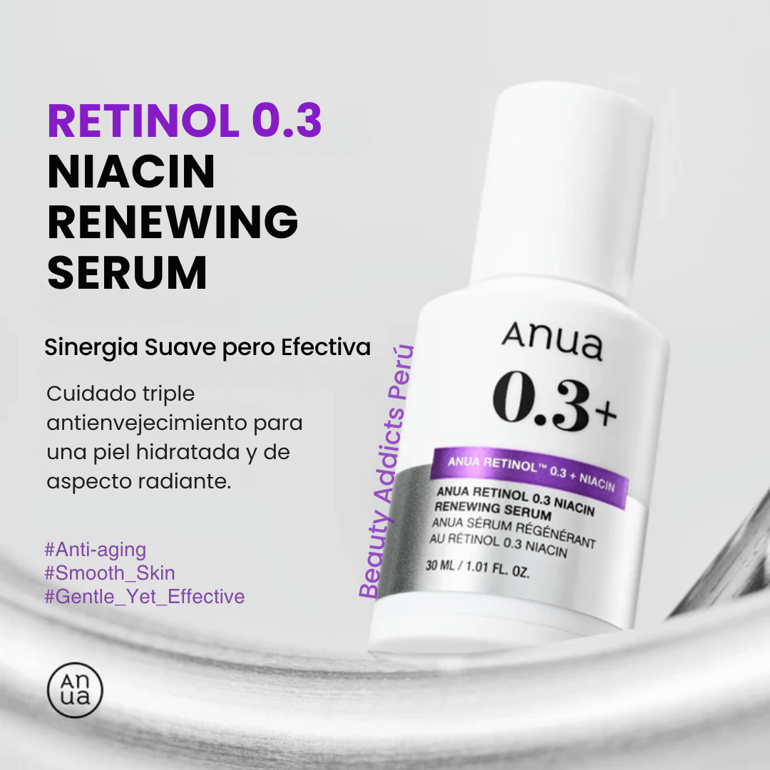 Sérum reparador de Anua con niacinamida y retinol para piel opaca y con manchas.
