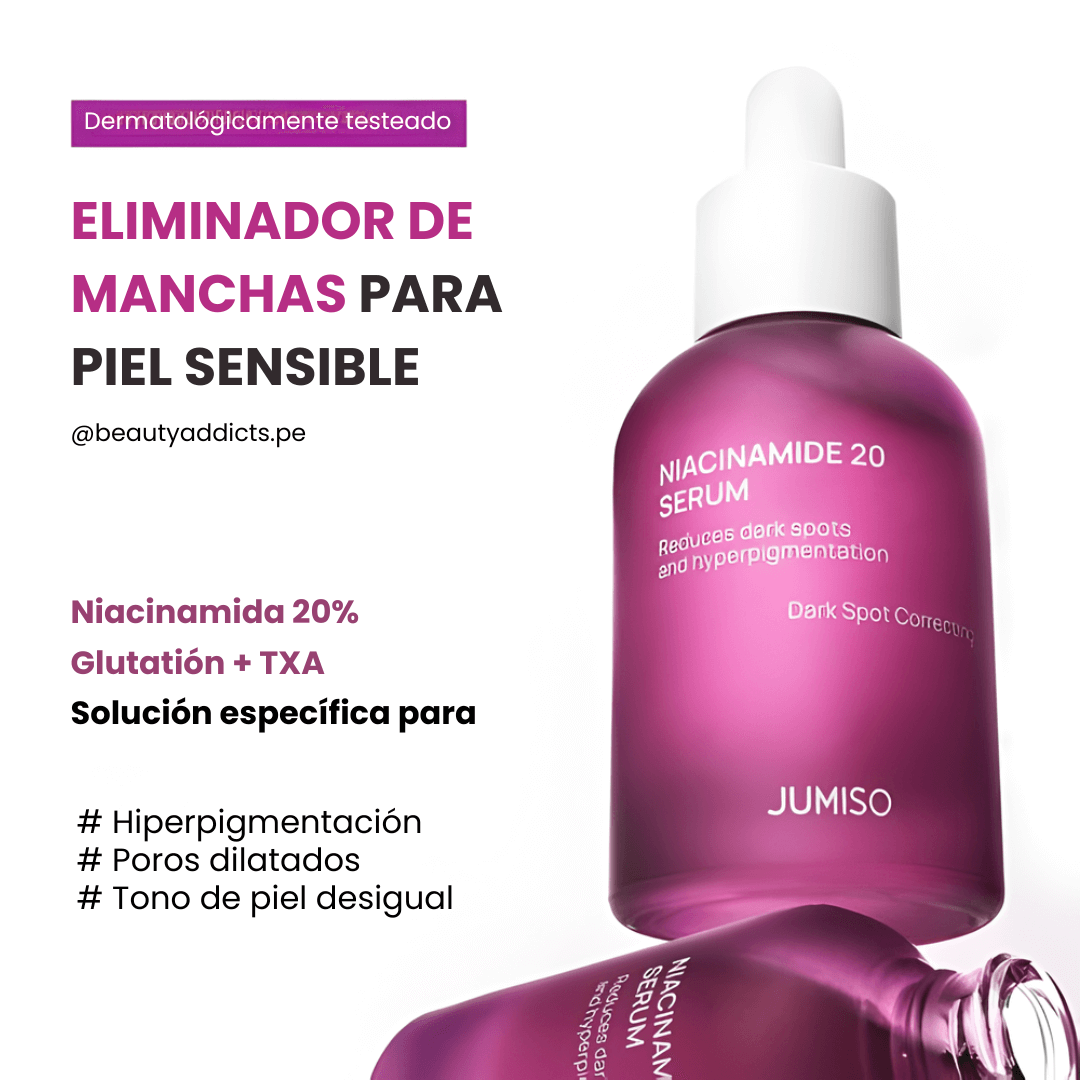 Niacinamide 20 Serum Jumiso ayuda a minimizar poros y mejorar la luminosidad natural.
