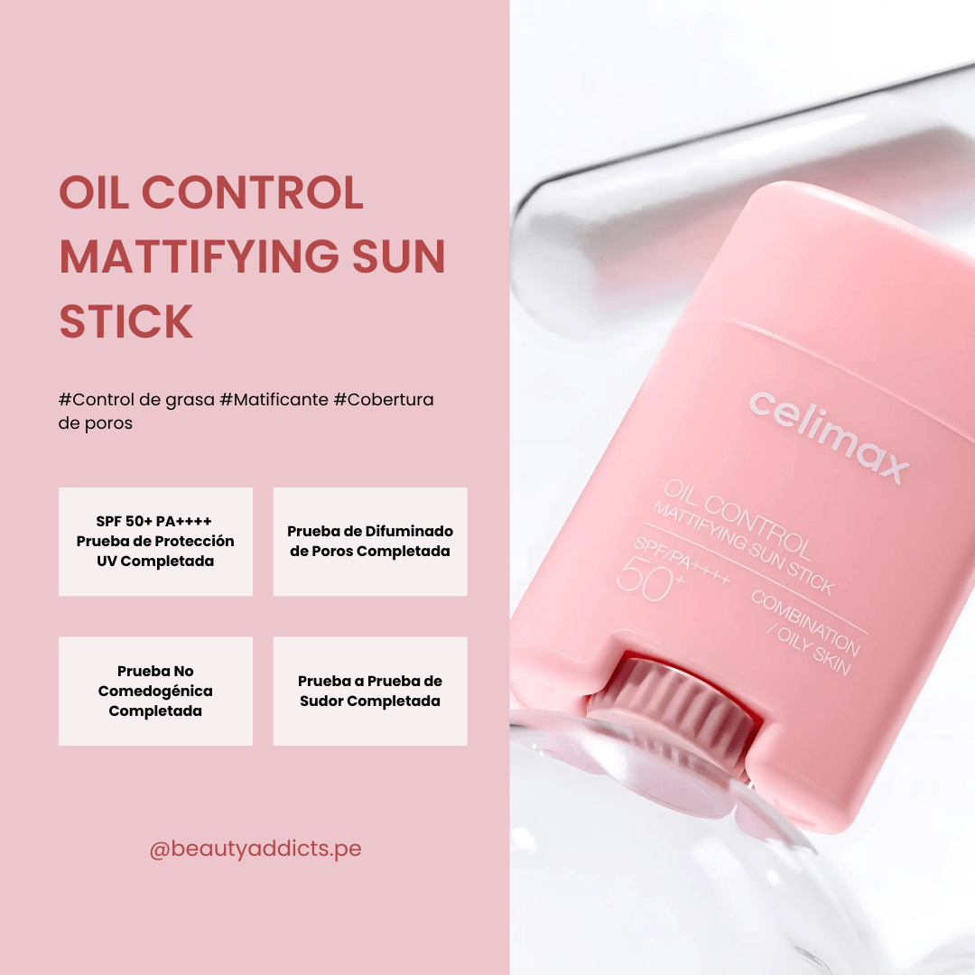 Oil Control Mattifying Sun Stick Celimax hidrata y protege mientras controla sebo.