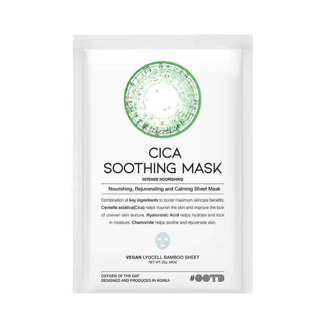 Mascarilla calmante OOTD Cica Soothing Mask con centella asiática para reducir rojeces, calmar irritación y reforzar la barrera cutánea.