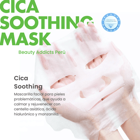 Mascarilla facial con centella asiática que ayuda a aliviar inflamación y mejorar la recuperación de la piel.