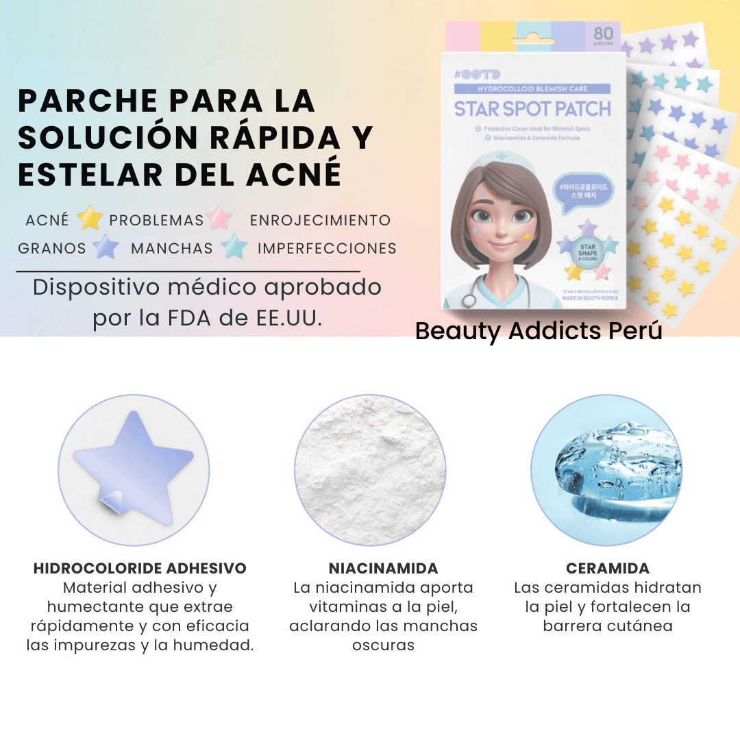 Parches adhesivos para granos que reducen rojeces y promueven una recuperación más rápida.