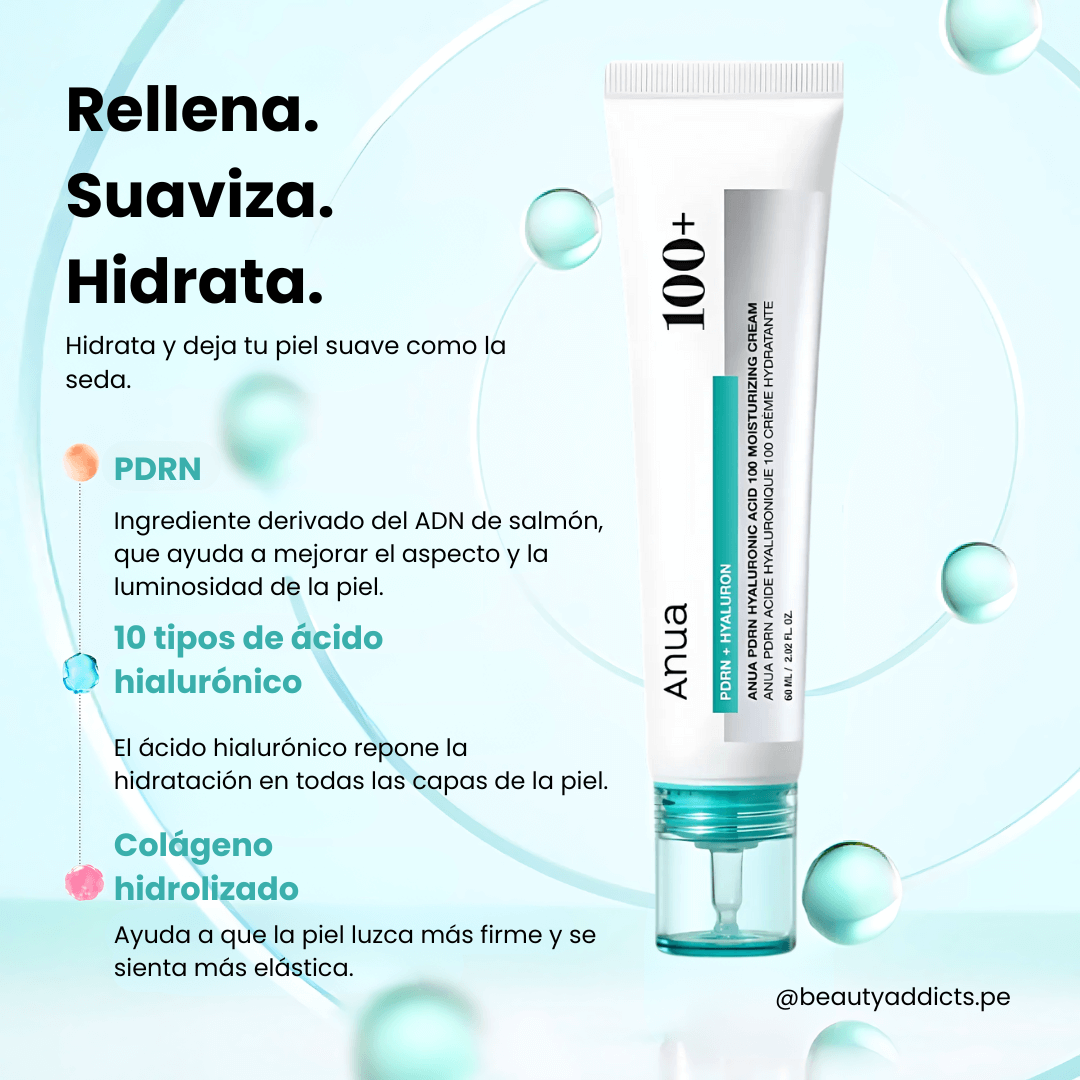 Anua PDRN Hyaluronic Acid 100 Moisture Cream aporta luminosidad y efecto relleno.