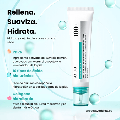 Anua PDRN Hyaluronic Acid 100 Moisture Cream aporta luminosidad y efecto relleno.