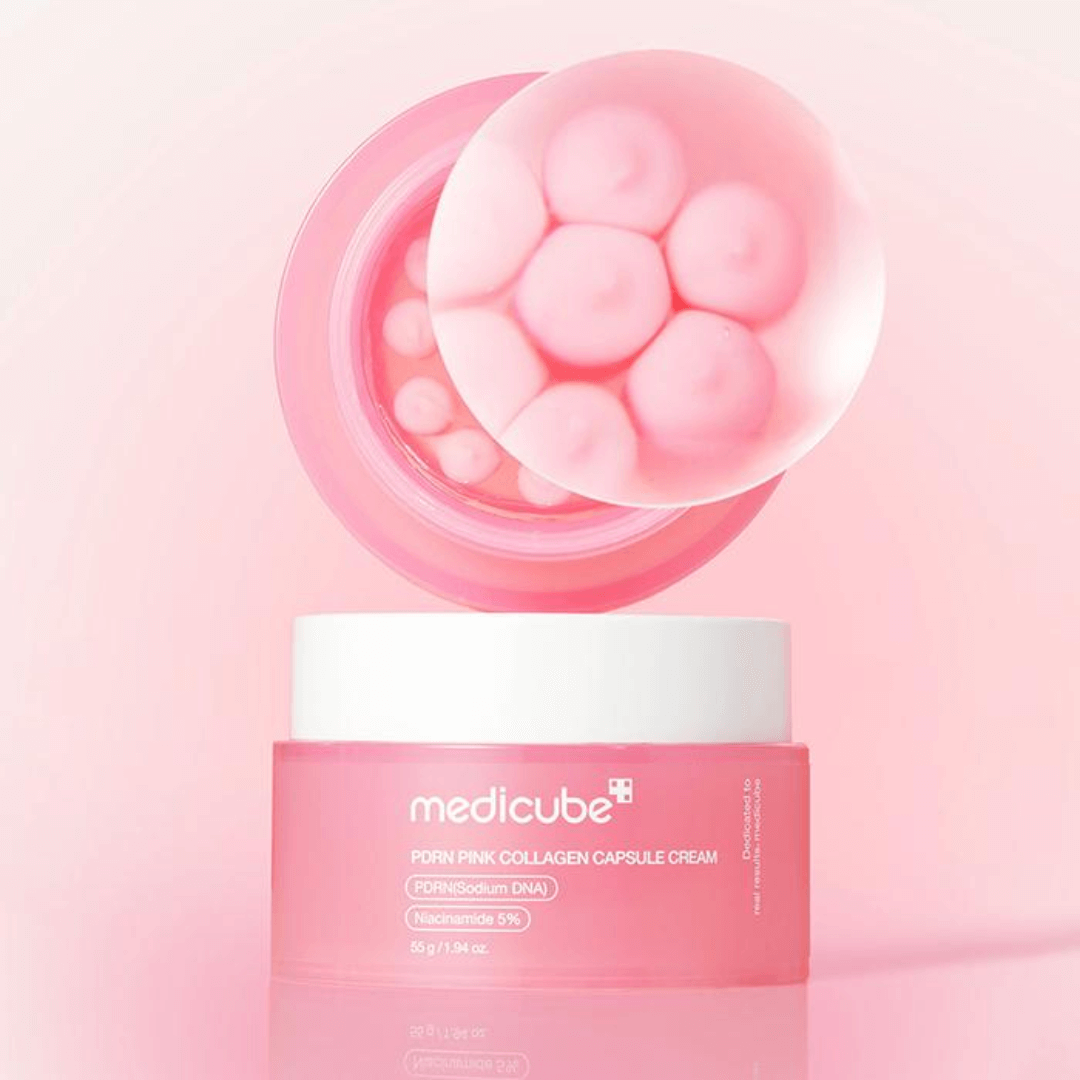 PDRN Pink Collagen Capsule Cream de Medicube fortalece barrera con ceramidas y péptidos.