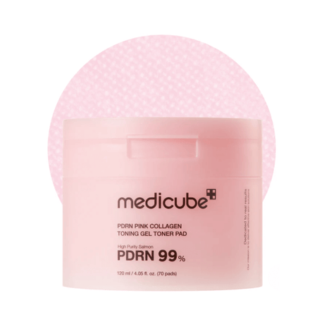 Medicube PDRN Pink Collagen Toning Gel Toner Pad hidrata y mejora elasticidad.