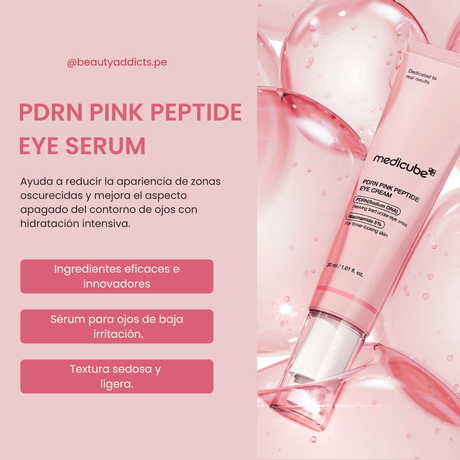 PDRN Pink Peptide Eye Serum de Medicube tiene textura sedosa, no pegajosa y se absorbe rápido.