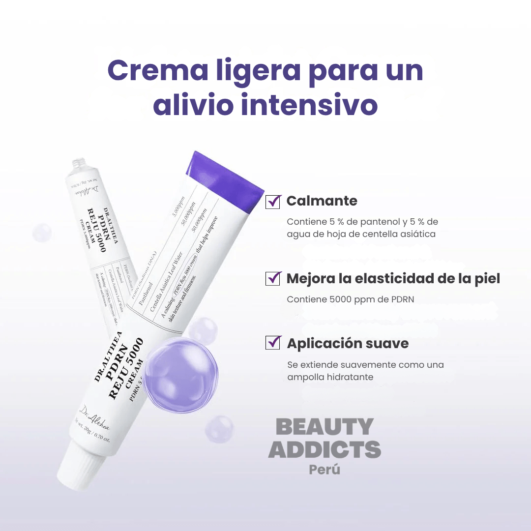 PDRN Reju 5000 Cream diseñada para revitalizar piel apagada, promover una apariencia más uniforme y aportar luminosidad.