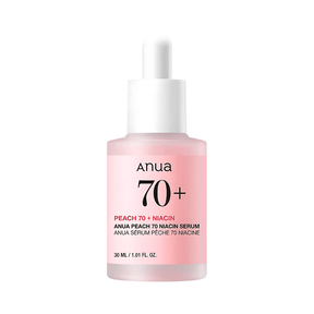 Suero iluminador Anua Peach 70 + Niacin para un tono uniforme y radiante.
