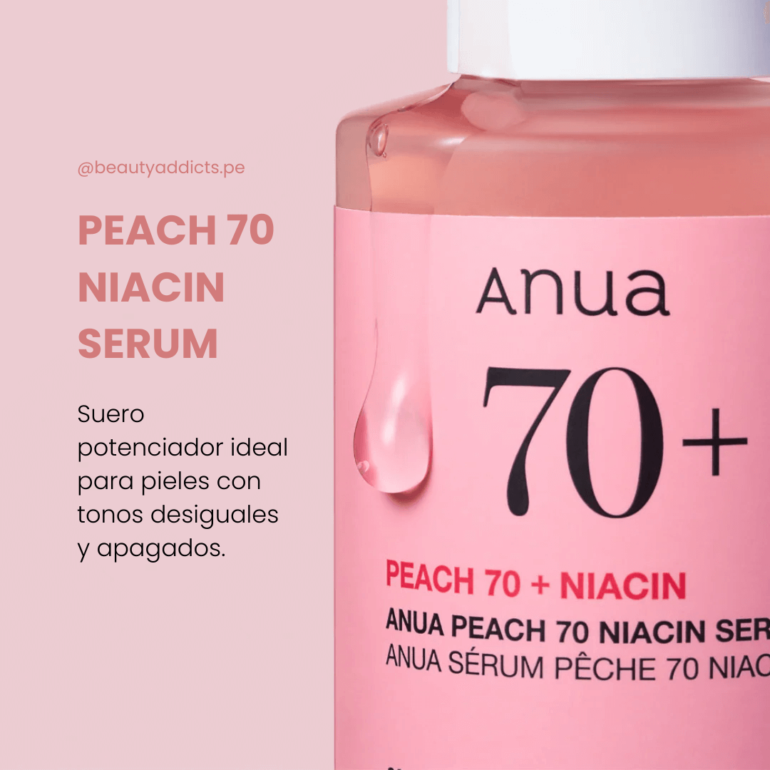 Potente sérum Anua Peach Niacin para piel luminosa y uniforme.