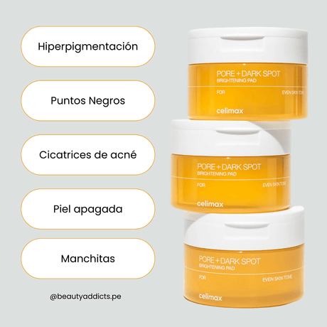 Celimax Pore Dark Spot Brightening Pad que ayuda a reducir hiperpigmentación y unificar el tono.