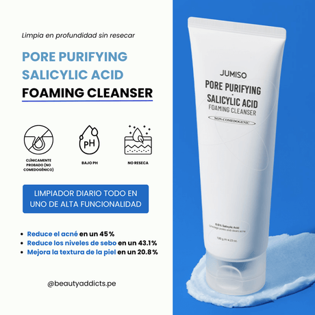 Jumiso Pore Purifying Salicylic Acid Foaming Cleanser limpia poros y reduce el exceso de grasa eficazmente.