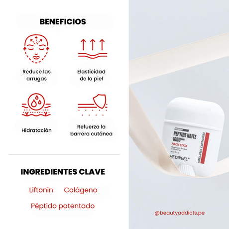 Medipeel Premium Peptide Naite 1000 Neck Stick refuerza la barrera cutánea de la piel.