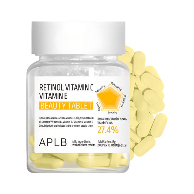 Retinol Vitamin C Vitamin E Beauty Tablet APLB revitaliza la piel desde el interior con luminosidad.