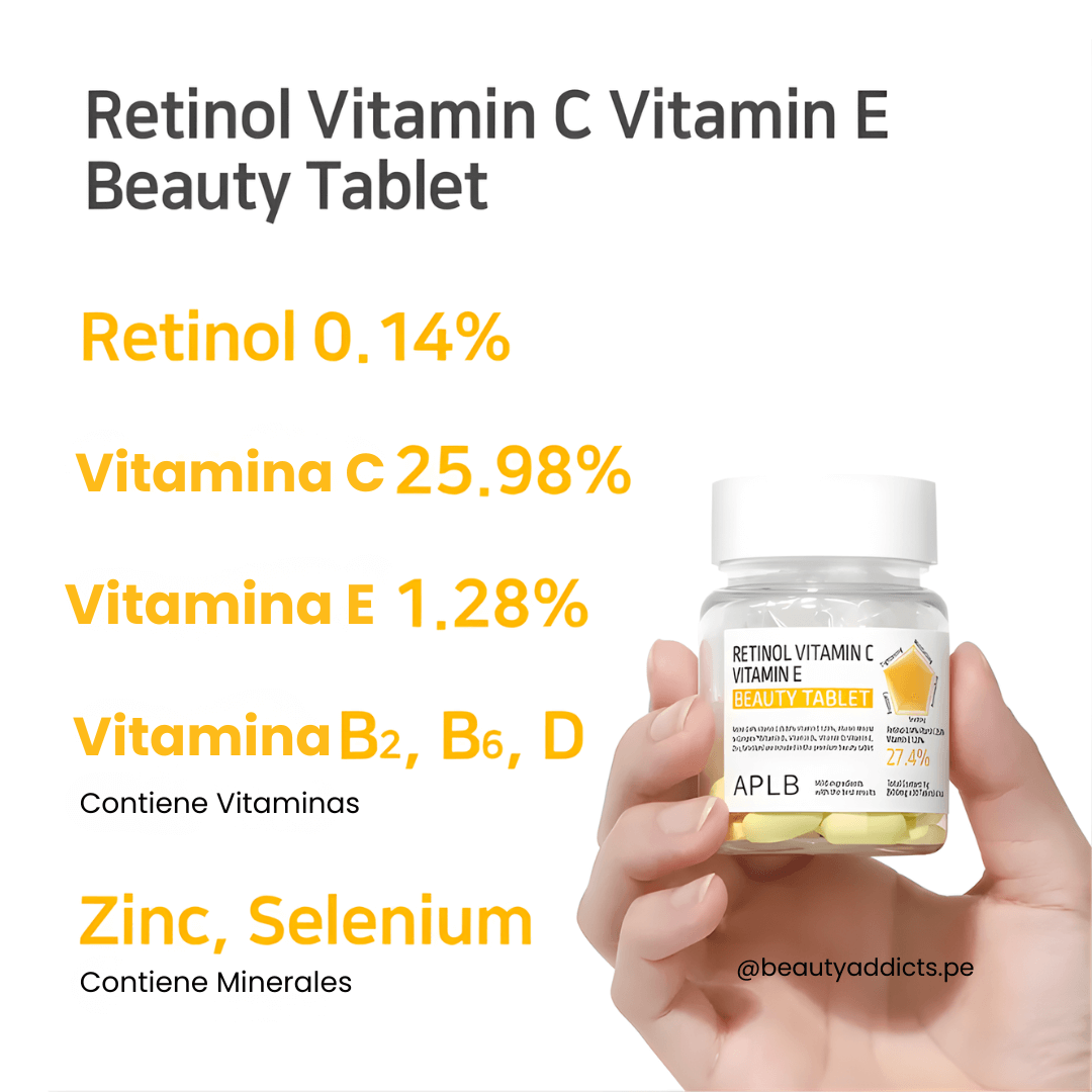 Retinol Vitamin C Vitamin E Beauty Tablet APLB nutre la piel con vitaminas rejuvenecedoras.