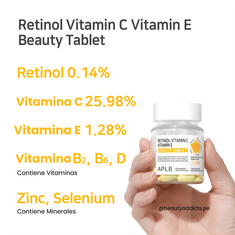 Retinol Vitamin C Vitamin E Beauty Tablet APLB nutre la piel con vitaminas rejuvenecedoras.