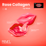 Mascarilla labial Revel Professional Rose Collagen Lip Mask con colágeno y extracto de rosa que hidrata profundamente, mejora la elasticidad y suaviza labios secos o agrietados durante la noche.