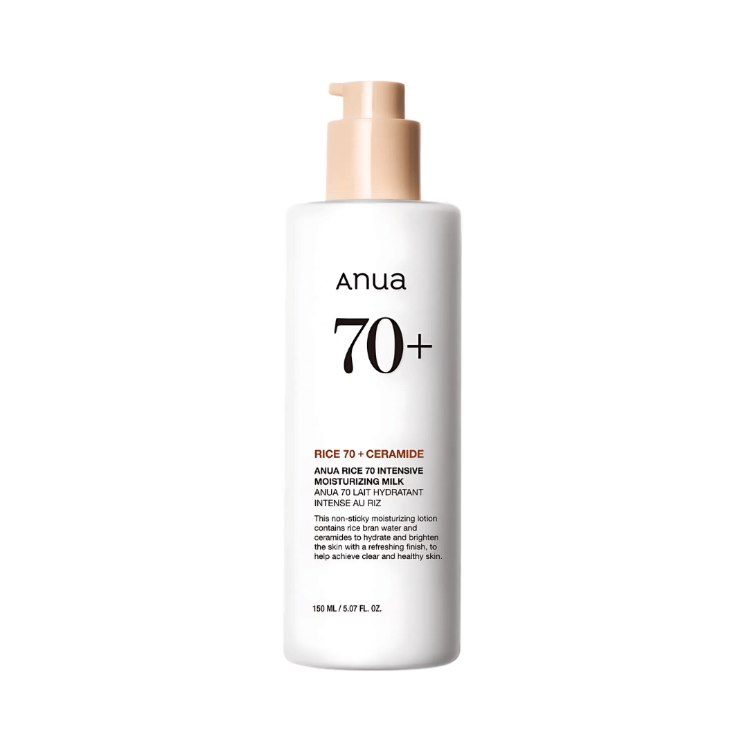 Anua Rice 70 Intensive Moisturizing Milk hidrata, ilumina y mejora la elasticidad de la piel.
