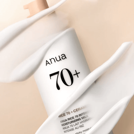 Loción hidratante Anua Rice 70 Milk con arroz fermentado que suaviza y nutre.