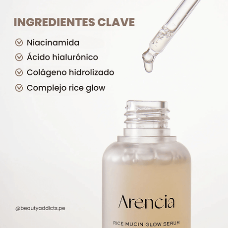 Serum de Arencia con arroz fermentado y colágeno que revitaliza la piel apagada y mejora su textura.
