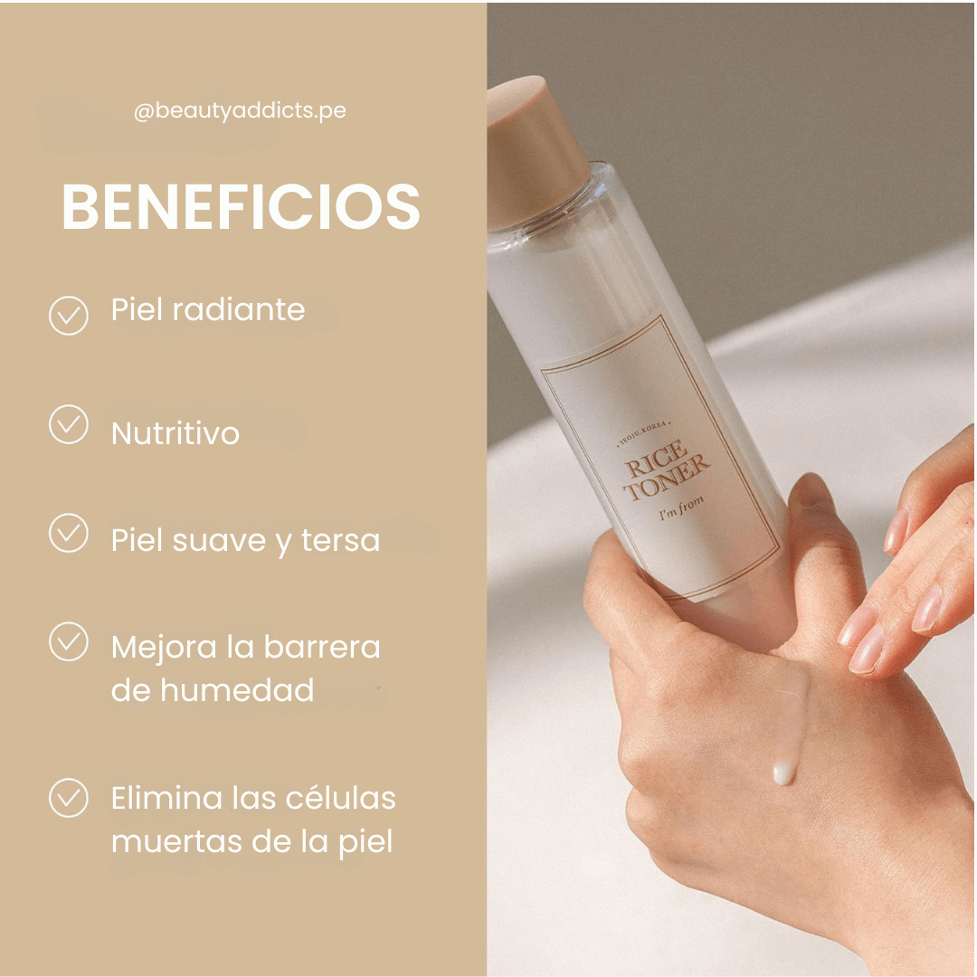 I’m From Rice Toner refresca y revitaliza la piel dejándola tersa y radiante.