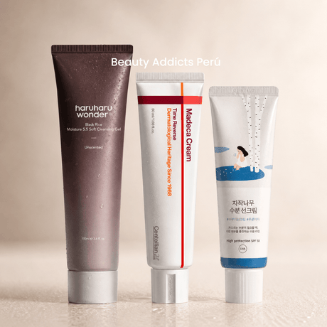 Rutina básica antiaging diseñada para combatir los primeros signos de la edad y mejorar el tono de la piel.