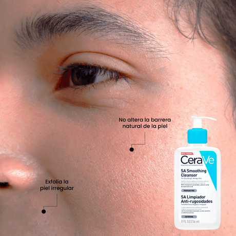 CeraVe SA Limpiador Anti-rugosidades que afina la piel sin dañar la barrera cutánea.