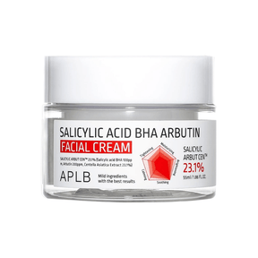 Crema facial APLB con ácido salicílico BHA y arbutina que ayuda a controlar imperfecciones, minimizar poros y mejorar manchas post acné.