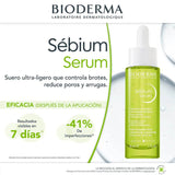 Suero Sébium Serum Bioderma, textura ligera que se absorbe rápidamente. Dermatológicamente comprobado.