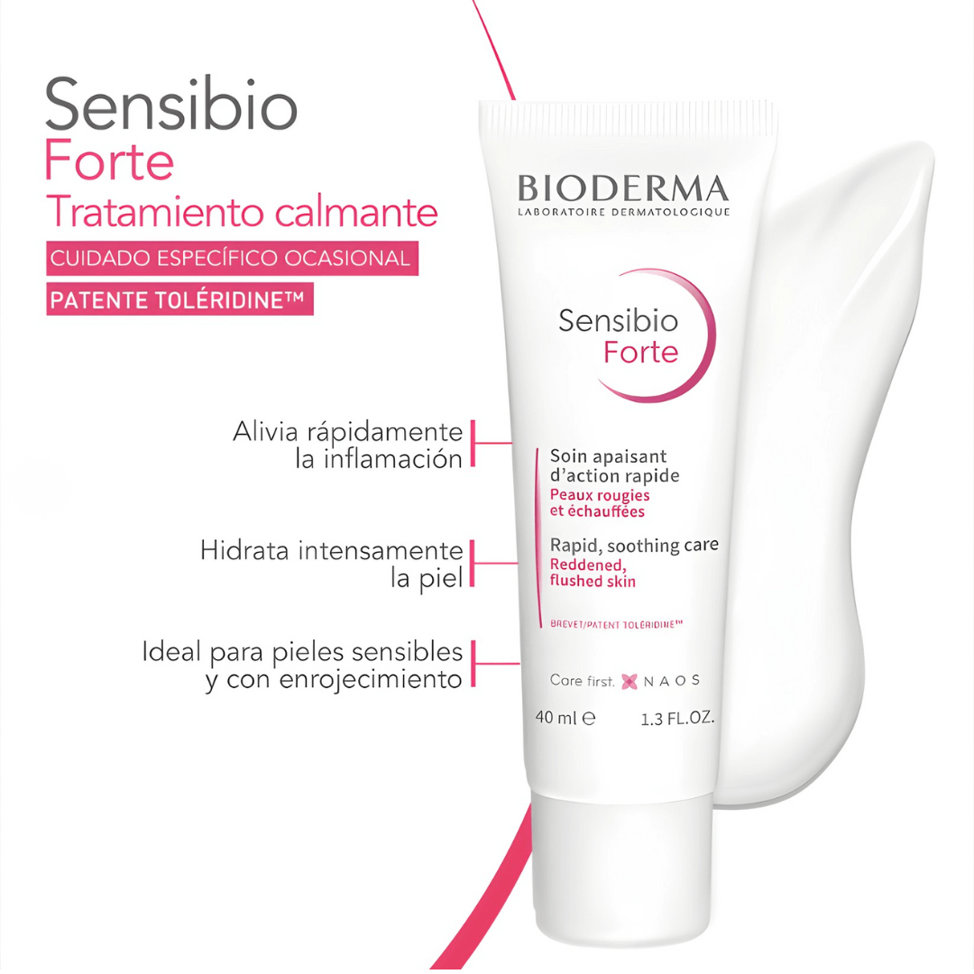 Sensibio Forte Bioderma acción calmante inmediata ideal para piel sensible o reactiva.