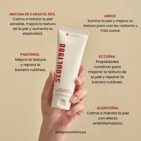 Seoul 1988 Facial Cream con ingredientes fermentados y baba de caracol.