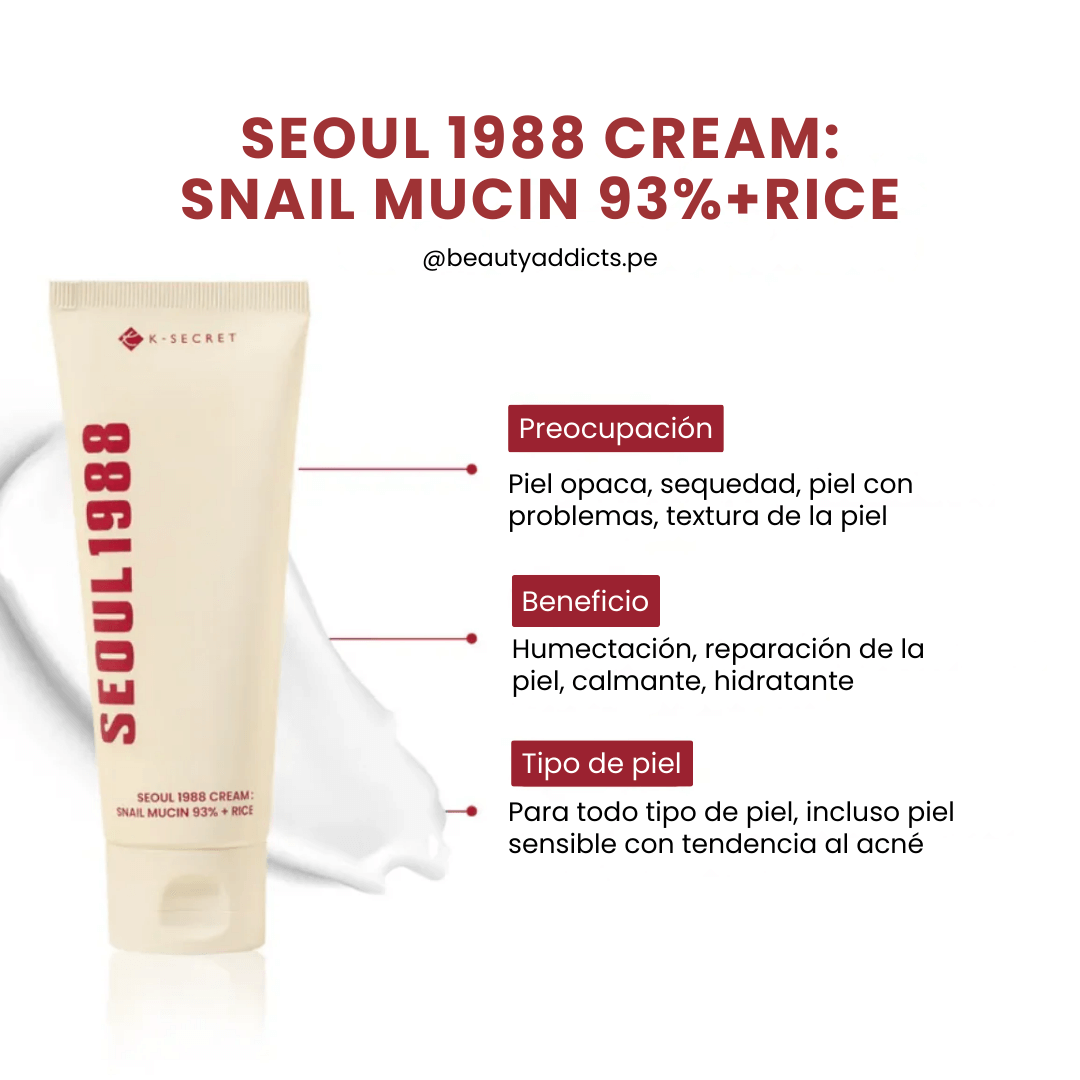 Snail Mucin + Rice Cream Ksecret, una crema hidratante para una barrera cutánea fuerte.