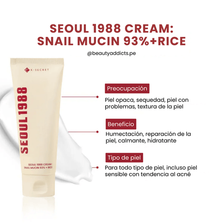 Snail Mucin + Rice Cream Ksecret, una crema hidratante para una barrera cutánea fuerte.