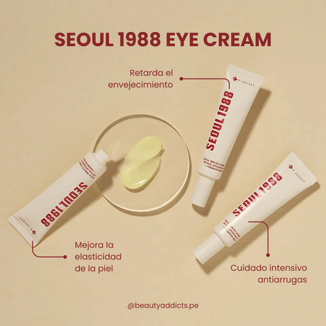 K-Secret Seoul 1988 Eye Cream que mejora la elasticidad del contorno de ojos con bakuchiol y vitaminas C y E.