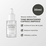 Tone brightening capsule ampoule. Set de skincare con activos despigmentantes suaves y efecto calmante para uso diario.