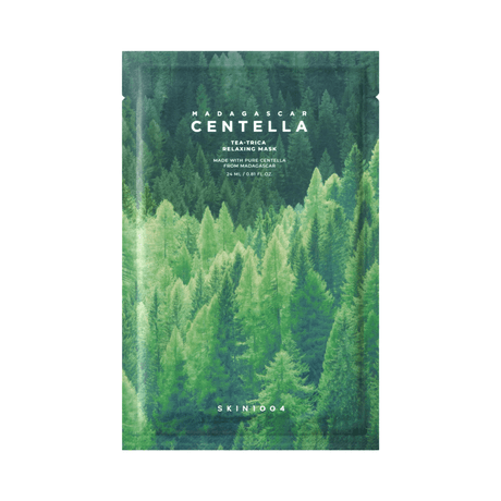 Mascarilla SKIN1004 Madagascar Centella Tea-Trica Relaxing Mask con centella asiática y complejo Tea-Trica que ayuda a calmar piel con imperfecciones.