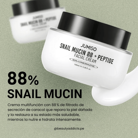 Snail Mucin 88 + Peptide Facial Cream de Jumiso fortalece la barrera.