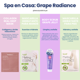 Spa en Casa Grape Radiance con mascarillas y exfoliante para ritual completo.