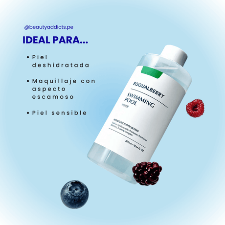 Tónico de Eqqualberry Swimming Pool libre de alcohol ni parabenos para piel sensible y equilibrada.