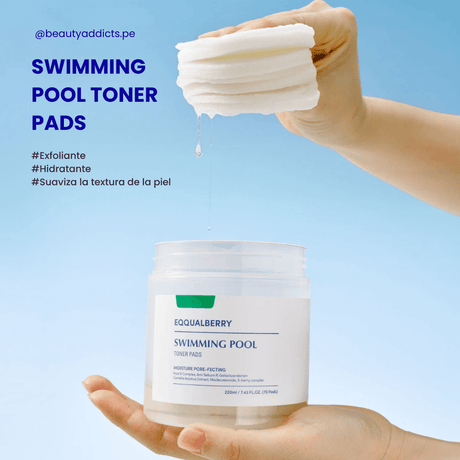 Eqqualberry Swimming Pool Toner Pads, reducen brillo excesivo y dejan la piel mate natural.