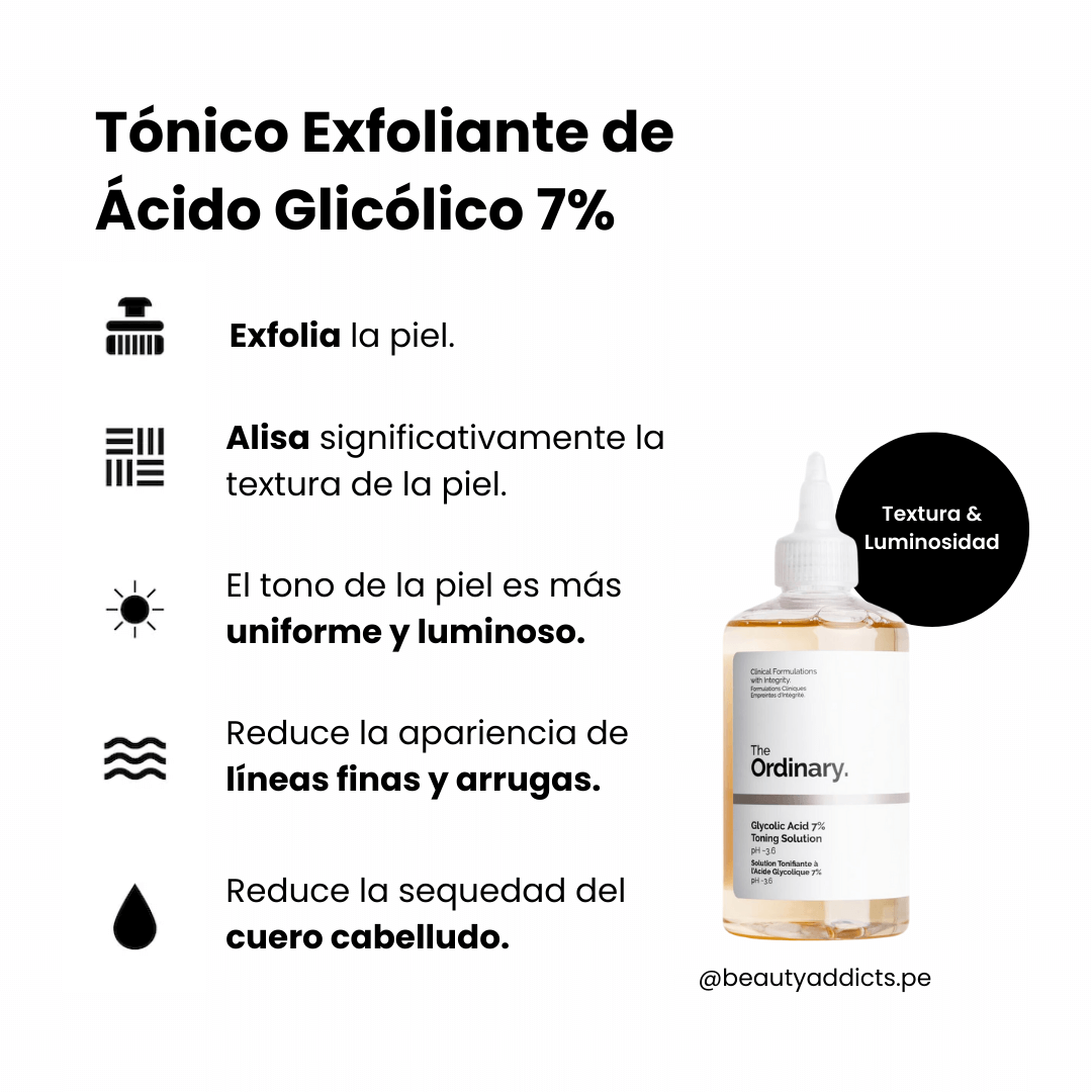 Potencia la luminosidad de la piel con el tónico exfoliante de The Ordinary Glycolic Acid 7%.