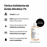 Potencia la luminosidad de la piel con el tónico exfoliante de The Ordinary Glycolic Acid 7%.