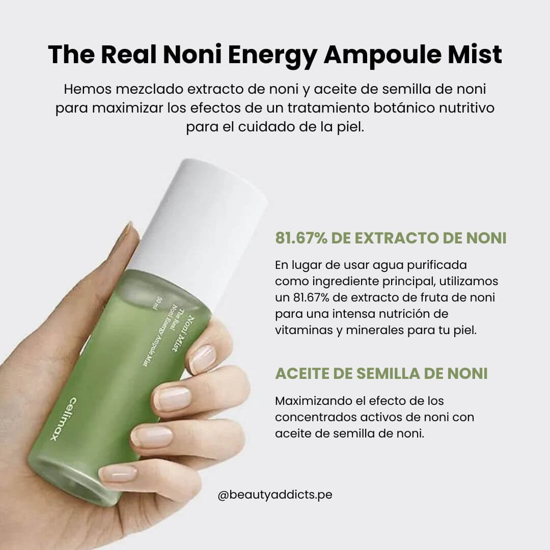 Bruma hidratante The Real Noni Energy Ampoule Mist de Celimax, con ingredientes naturales y antioxidantes.