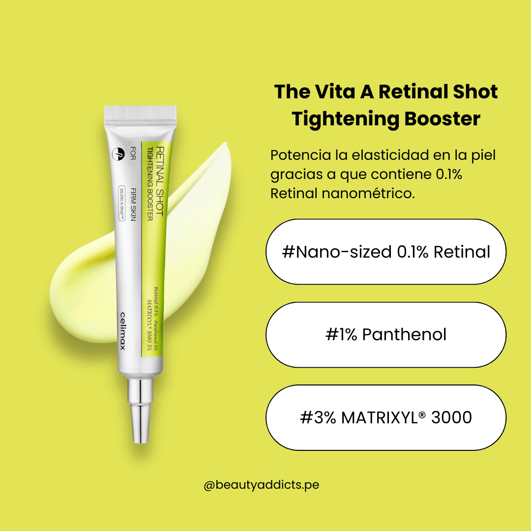 Celimax The Vita-A Retinal Shot Tightening Booster para mejorar la elasticidad y reforzar la barrera cutánea.