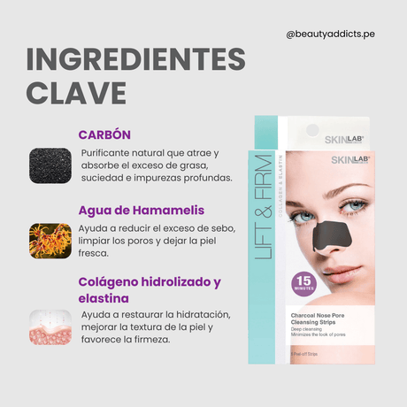 SkinLab tiras nasales con colágeno y elastina para hidratar y suavizar piel. 