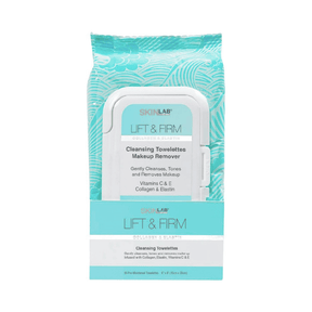 Lift & Firm Cleansing Towelettes SkinLab eliminan maquillaje y limpian suavemente la piel.