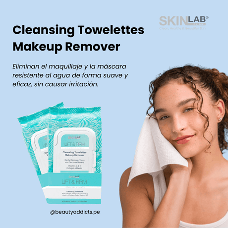 Lift & Firm Cleansing Towelettes SkinLab remueven maquillaje waterproof sin irritar.